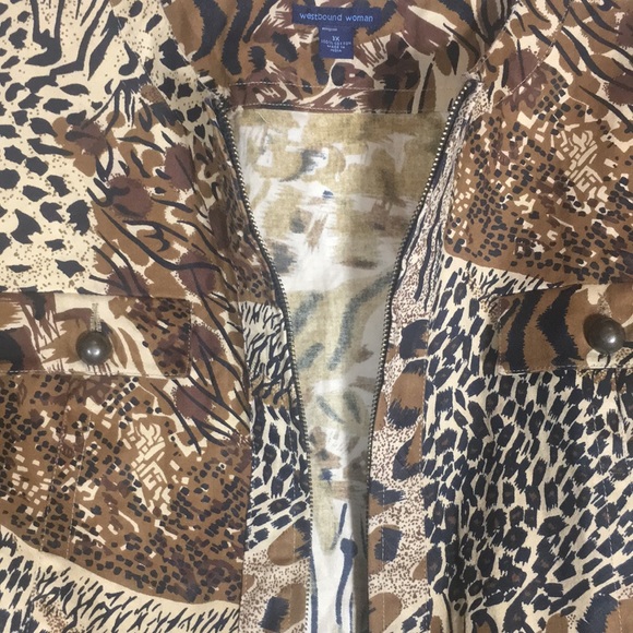 WESTBOUND WOMAN 100% Natural Cotton Animal Print Safari Style Zip Up Y2K Shacket - Picture 13 of 16